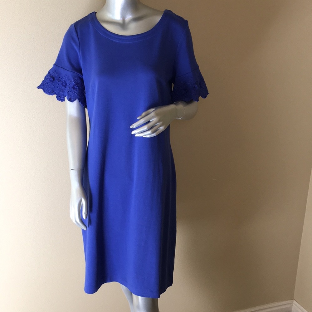 TALBOTS | EMBROIDERED-SLEEVE SHIFT DRESS